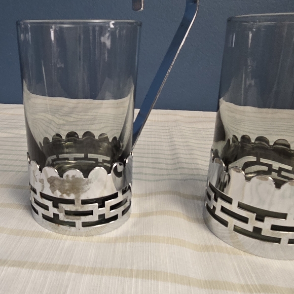 Vintage Libbey Federal Glass Chrome Coffee Tea Cups Set - Picture 4 of 9